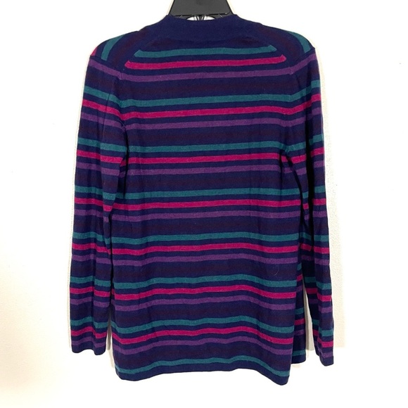 NEW Talbots Cardigan Sweater SP PETITE Open Front Striped Nylon Wool Blue Multi - Picture 2 of 6